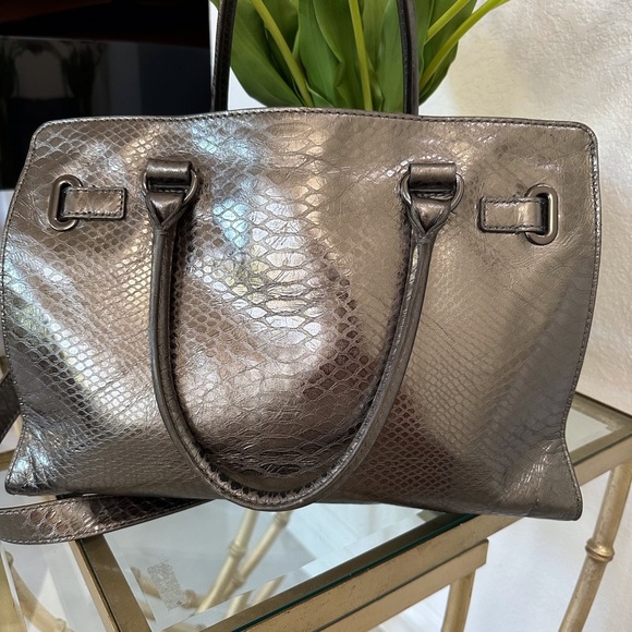 Michael Kors Faux Snakeskin Embossed Metallic Satchel - Picture 3 of 11